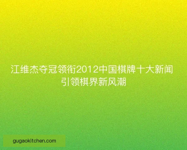 江维杰夺冠领衔2012中国棋牌十大新闻 引领棋界新风潮